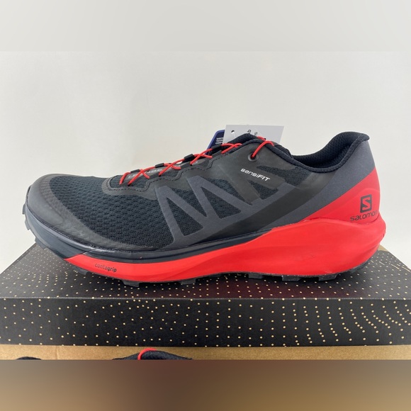 Salomon Sense Ride 4 Black Red Men's Trail Running Shoes Sneakers Goji Berry - Picture 3 of 11